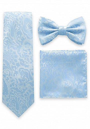 Set Cravata Batista Papion Paisley Albastru Deschis